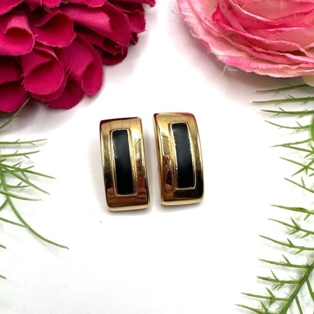 VINTAGE⚜️Mid Century Gold & Black Clip Earrings